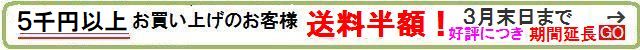 好評につき3月末まで期間延長！　購入金額５千円以上のお客様送料半額！