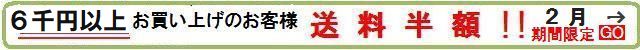 送料半額キャンペーン　2月1日～28日期間限定　購入金額6千円以上のお客様送料半額！