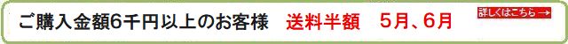 ５、月６月　ご購入金額６千円以上のお客様　送料半額！